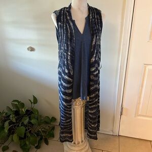 Chico's Duster Cardigan Sweater sleeveless Knit Blue 1 Boho 8 M 50%off w♥️59